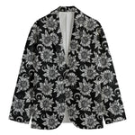 Black And White Vintage Sunflower Print Men's Blazer
