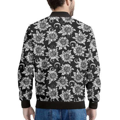 Black And White Vintage Sunflower Print Men's Bomber Jacket