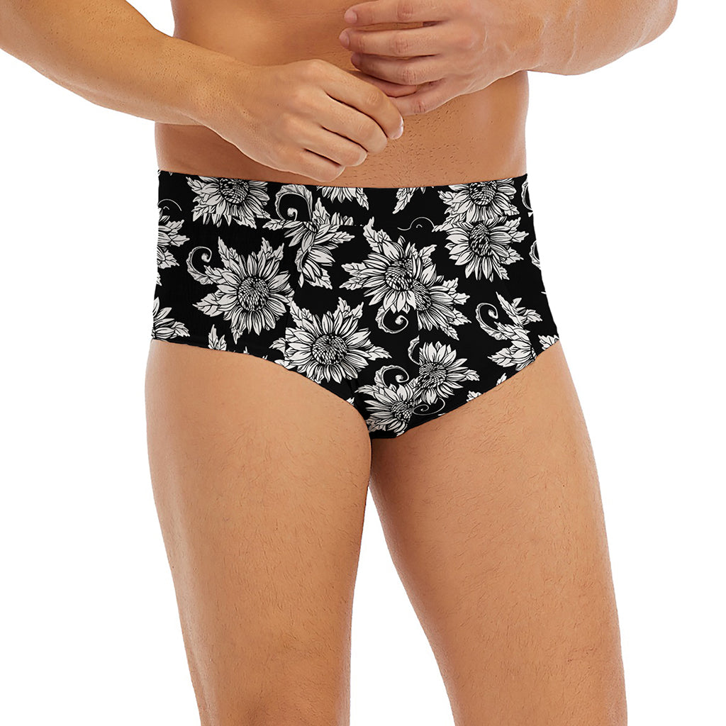 Black And White Vintage Sunflower Print Men's Briefs