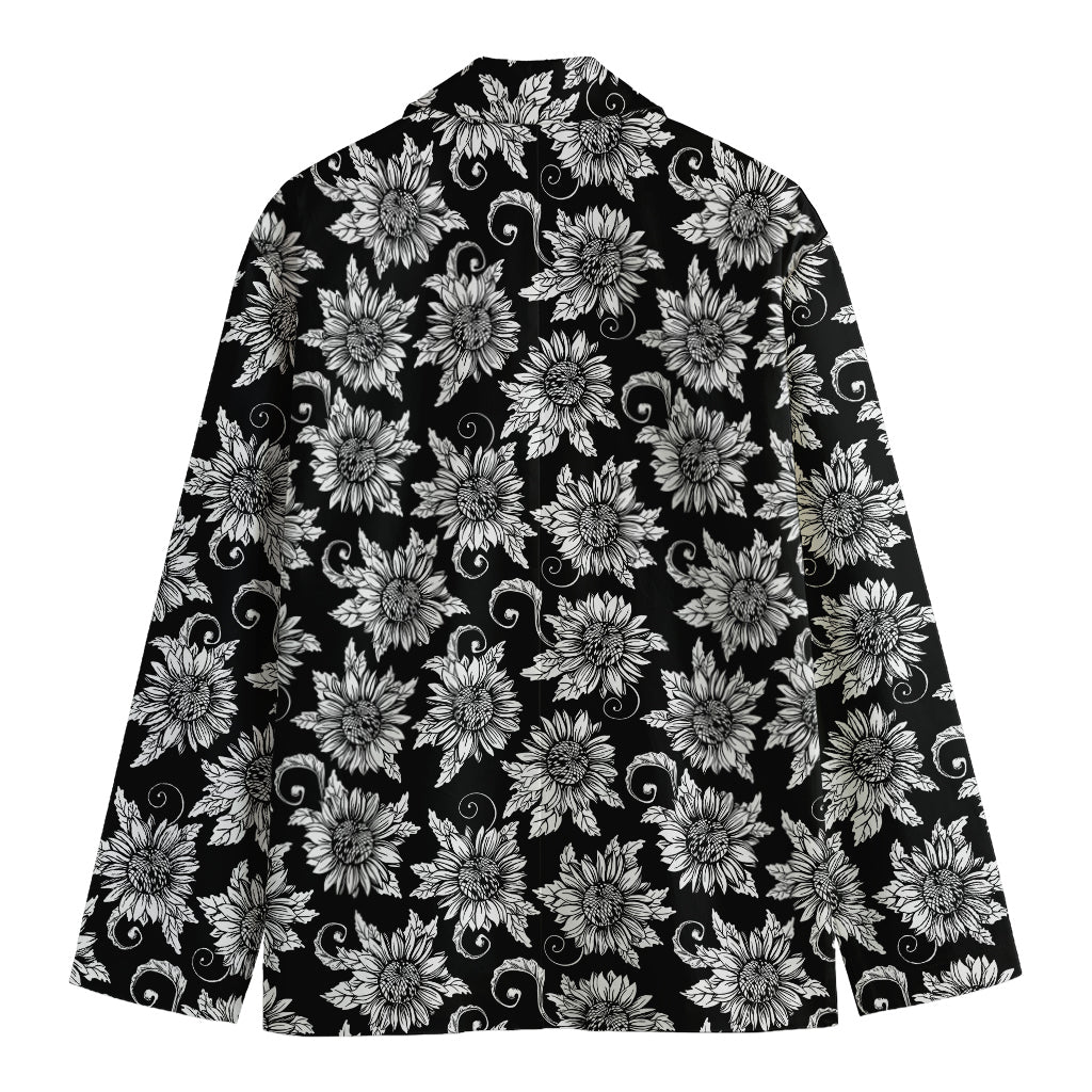 Black And White Vintage Sunflower Print Men's Cotton Blazer