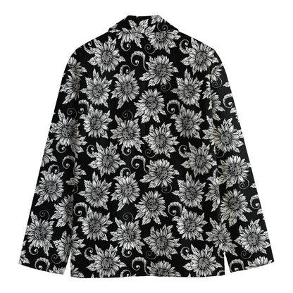 Black And White Vintage Sunflower Print Men's Cotton Blazer