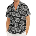 Black And White Vintage Sunflower Print Men's Deep V-Neck Shirt