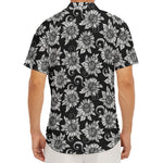 Black And White Vintage Sunflower Print Men's Deep V-Neck Shirt