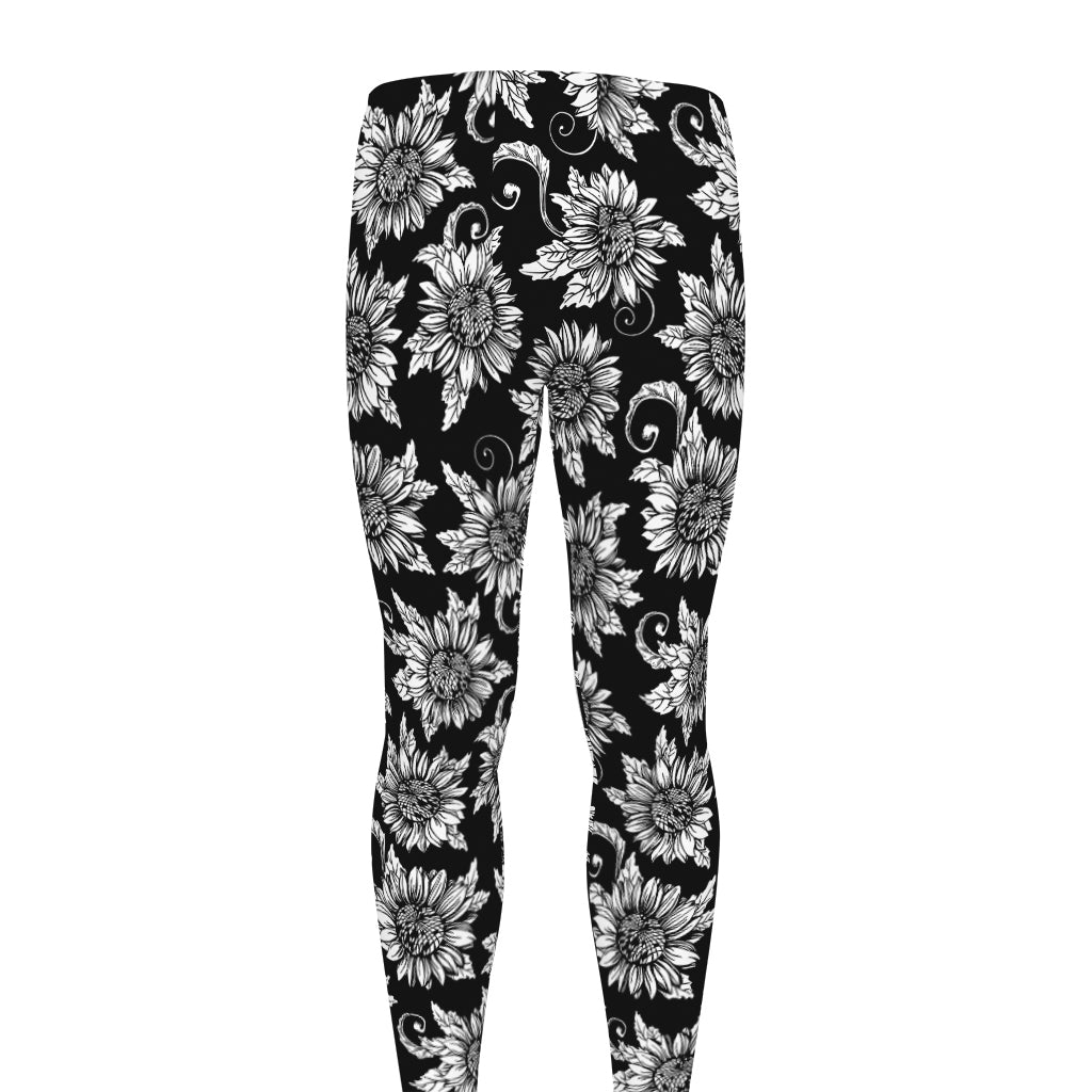 Black And White Vintage Sunflower Print Men's leggings