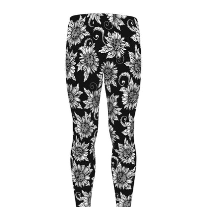 Black And White Vintage Sunflower Print Men's leggings