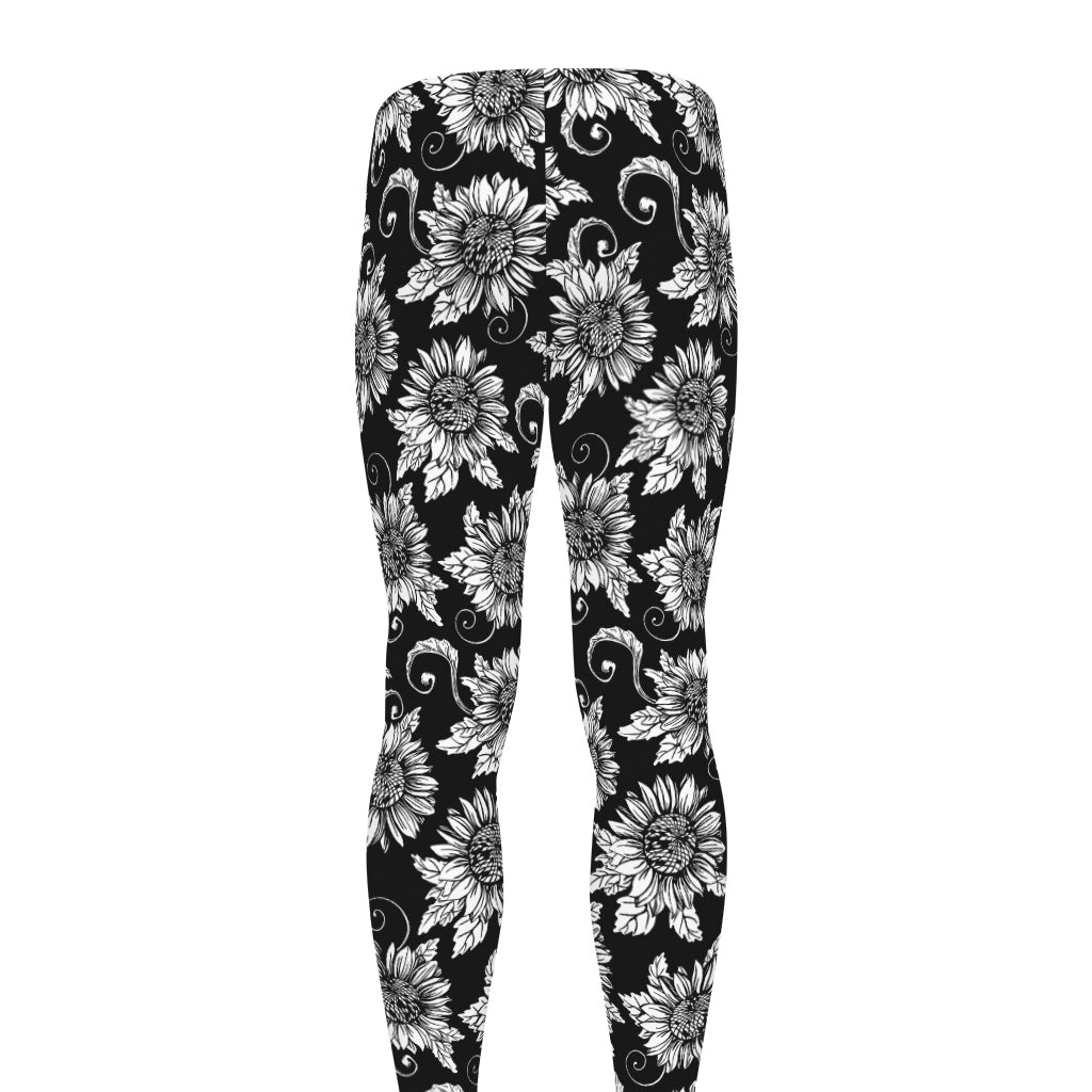 Black And White Vintage Sunflower Print Men's leggings