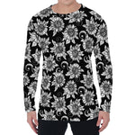 Black And White Vintage Sunflower Print Men's Long Sleeve T-Shirt