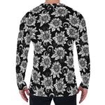 Black And White Vintage Sunflower Print Men's Long Sleeve T-Shirt