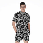 Black And White Vintage Sunflower Print Men's Rompers