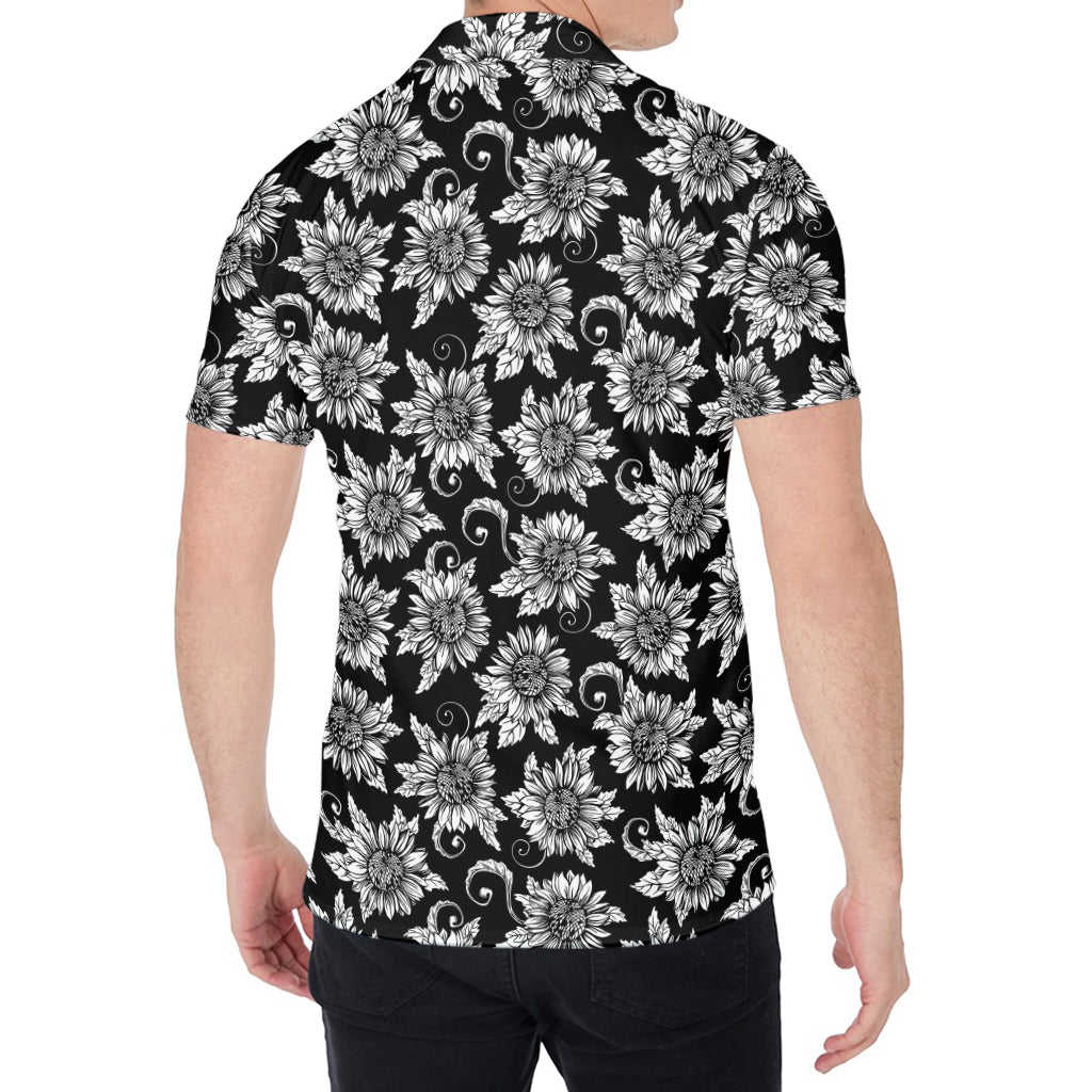 Black And White Vintage Sunflower Print Men's Shirt