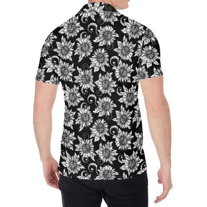 Black And White Vintage Sunflower Print Men's Shirt
