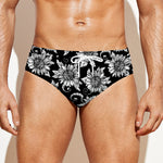 Black And White Vintage Sunflower Print Men's Swim Briefs