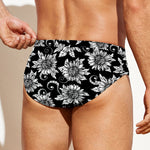 Black And White Vintage Sunflower Print Men's Swim Briefs