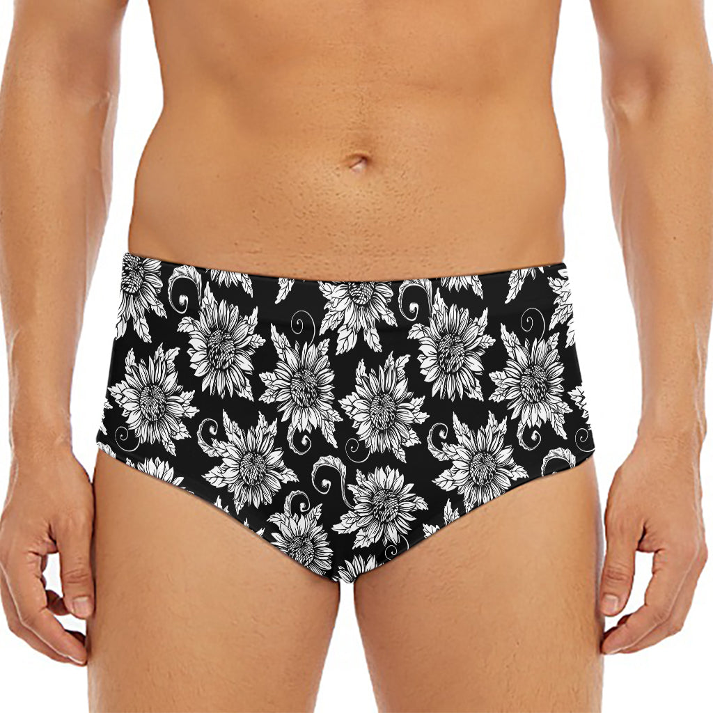 Black And White Vintage Sunflower Print Men's Triangle Swim Briefs