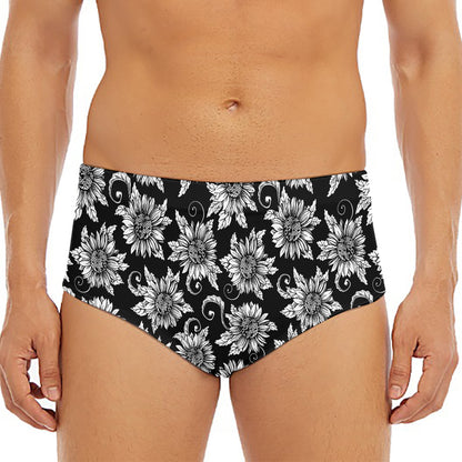 Black And White Vintage Sunflower Print Men's Triangle Swim Briefs