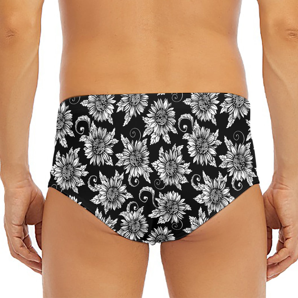 Black And White Vintage Sunflower Print Men's Triangle Swim Briefs