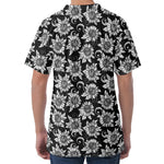 Black And White Vintage Sunflower Print Men's Velvet T-Shirt