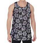 Black And White Vintage Sunflower Print Men's Velvet Tank Top