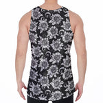 Black And White Vintage Sunflower Print Men's Velvet Tank Top