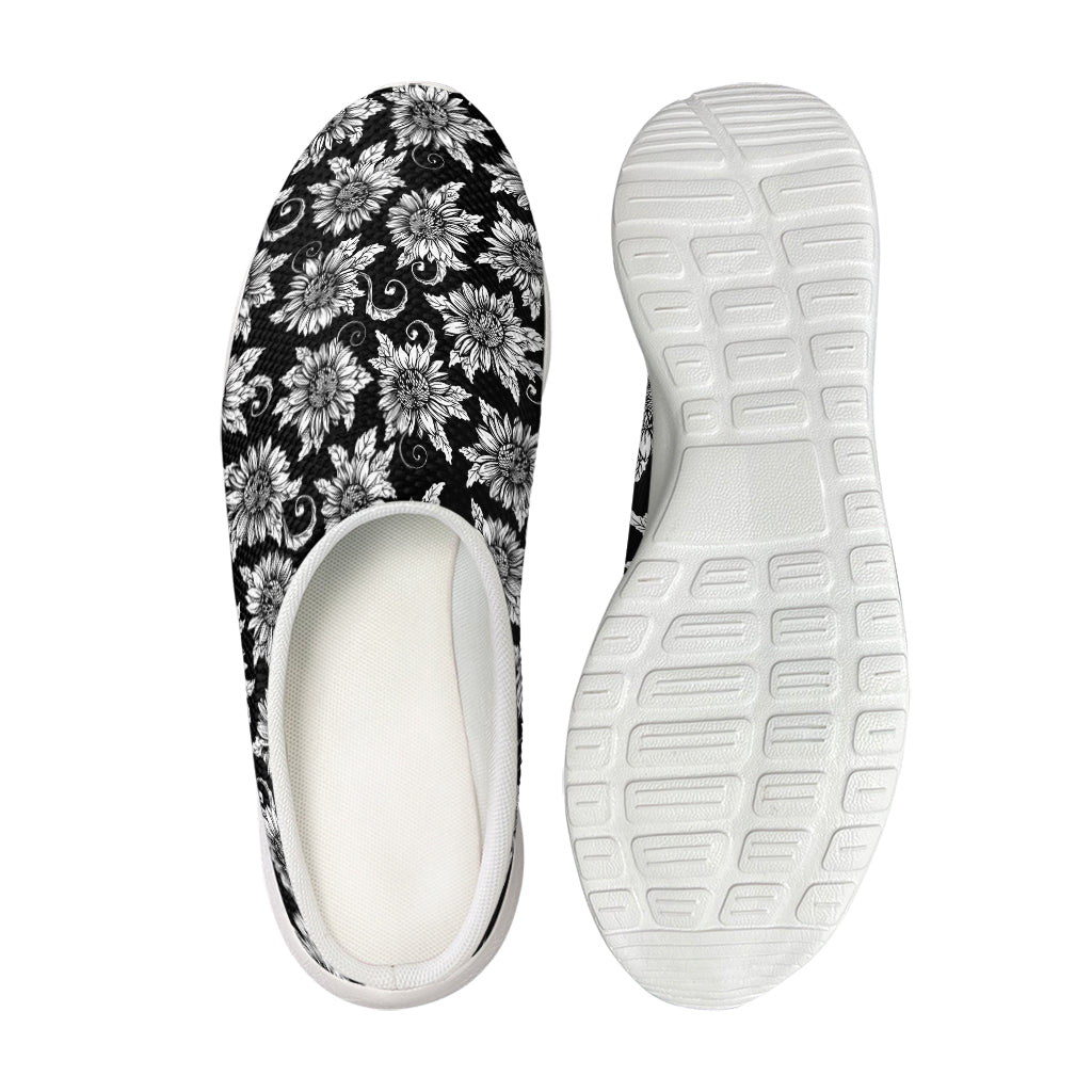 Black And White Vintage Sunflower Print Mesh Casual Shoes