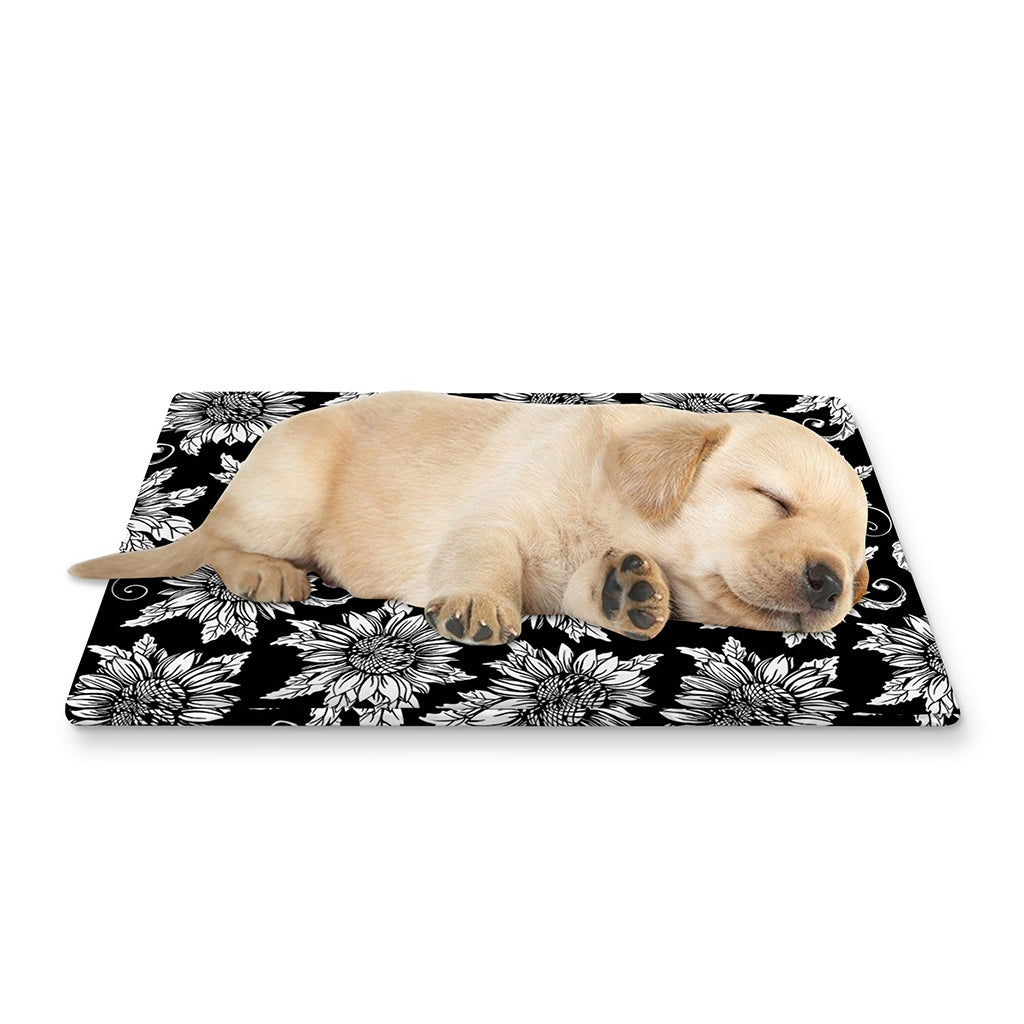 Black And White Vintage Sunflower Print Pet Cooling Mat Cover