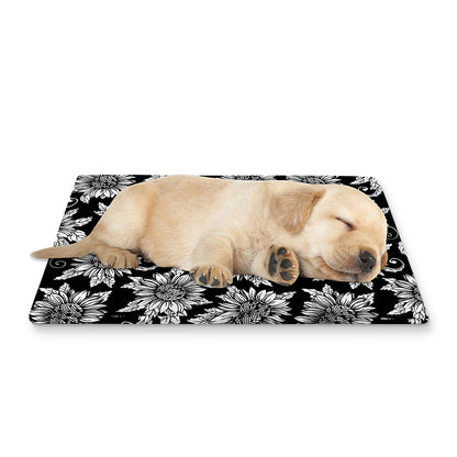 Black And White Vintage Sunflower Print Pet Cooling Mat Cover