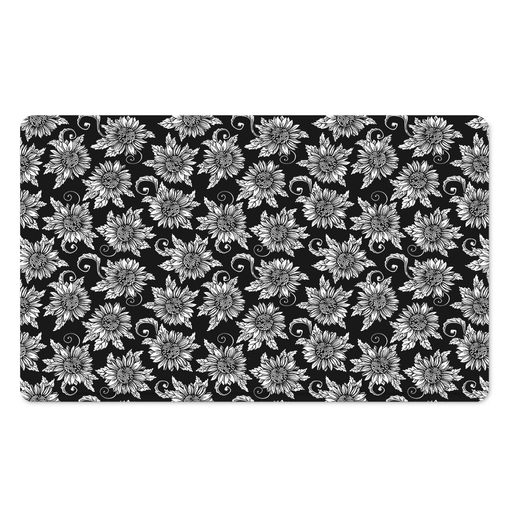 Black And White Vintage Sunflower Print Polyester Doormat