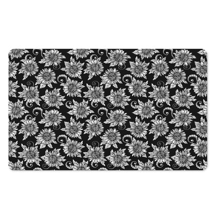 Black And White Vintage Sunflower Print Polyester Doormat