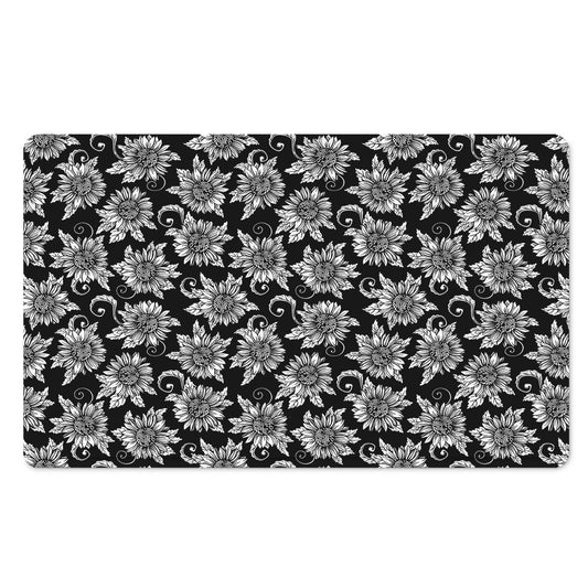 Black And White Vintage Sunflower Print Polyester Doormat