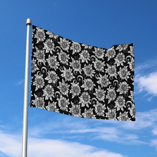 Black And White Vintage Sunflower Print Polyester Flag