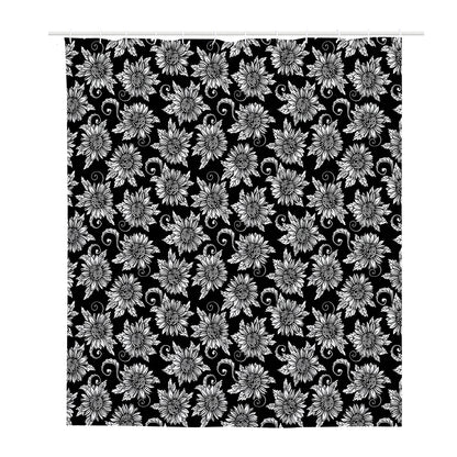 Black And White Vintage Sunflower Print Polyester Shower Curtain