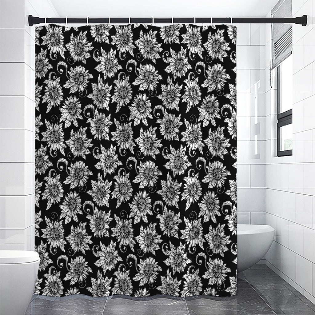 Black And White Vintage Sunflower Print Premium Shower Curtain