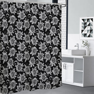 Black And White Vintage Sunflower Print Premium Shower Curtain