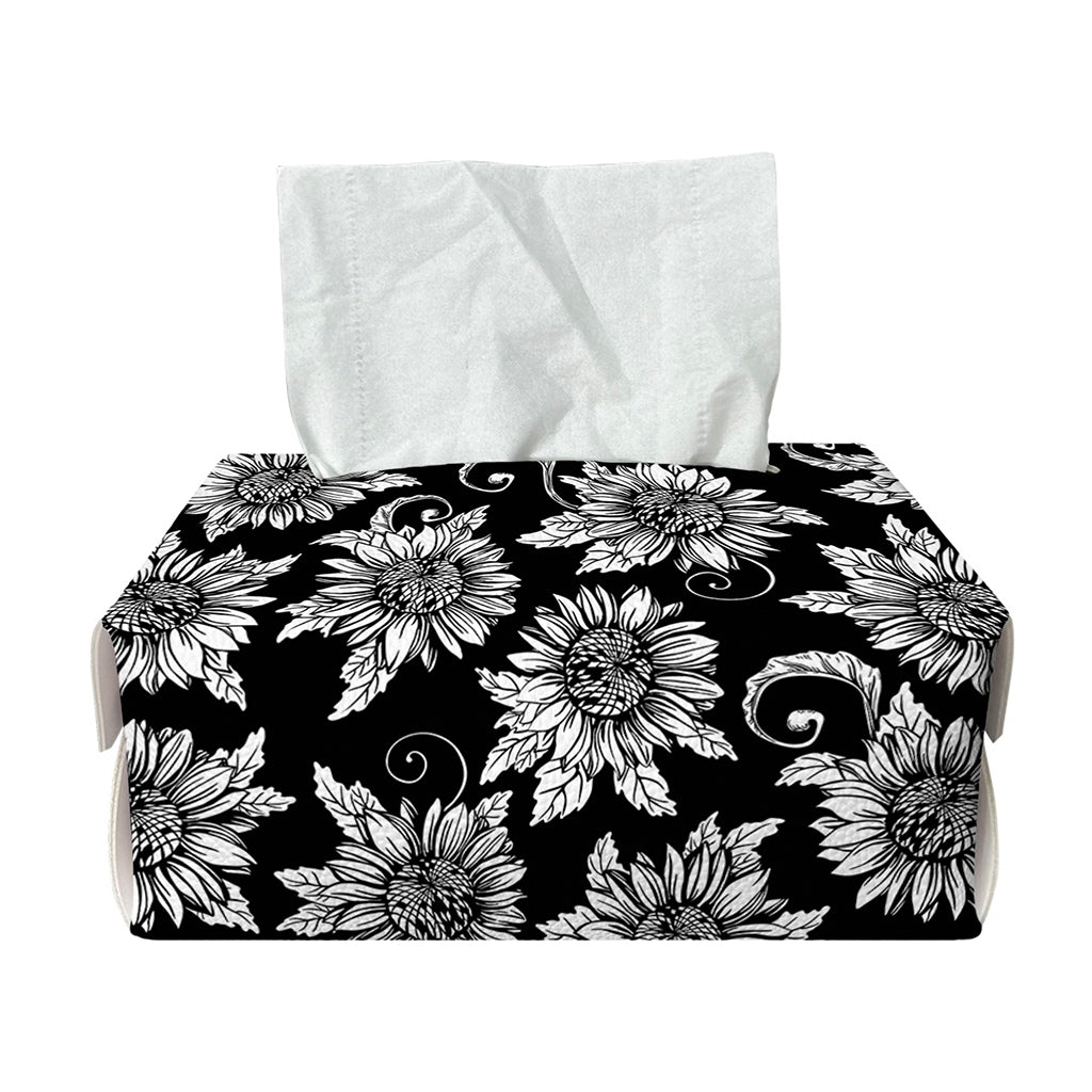 Black And White Vintage Sunflower Print Rectangle Tissue Box Cover