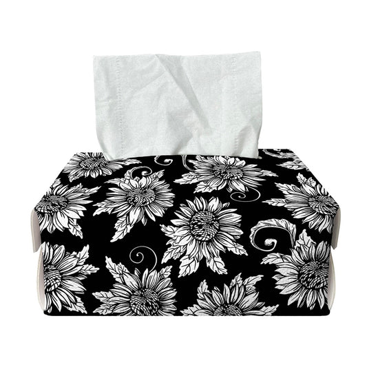 Black And White Vintage Sunflower Print Rectangle Tissue Box Cover