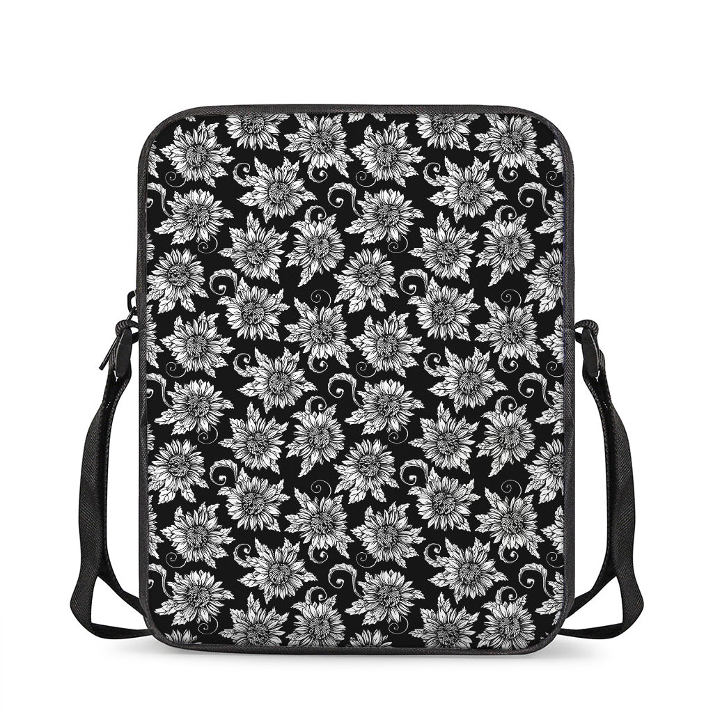 Black And White Vintage Sunflower Print Rectangular Crossbody Bag