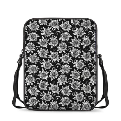 Black And White Vintage Sunflower Print Rectangular Crossbody Bag