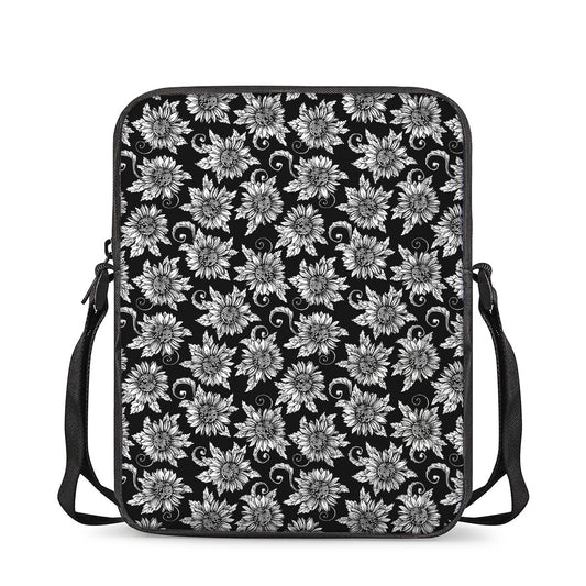 Black And White Vintage Sunflower Print Rectangular Crossbody Bag