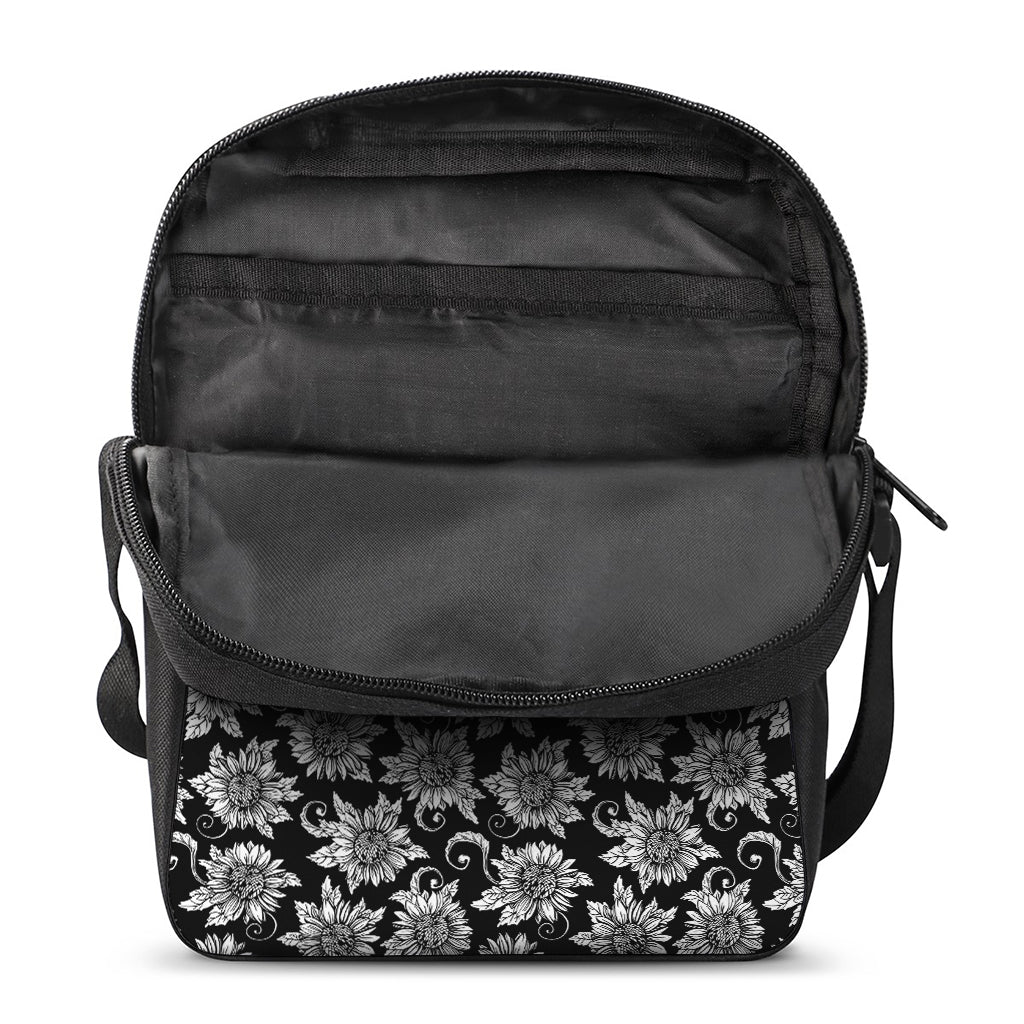 Black And White Vintage Sunflower Print Rectangular Crossbody Bag