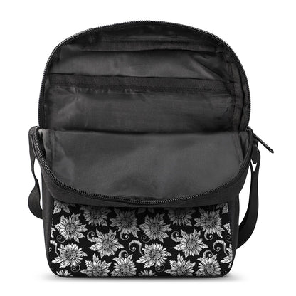 Black And White Vintage Sunflower Print Rectangular Crossbody Bag