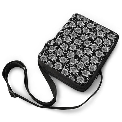Black And White Vintage Sunflower Print Rectangular Crossbody Bag