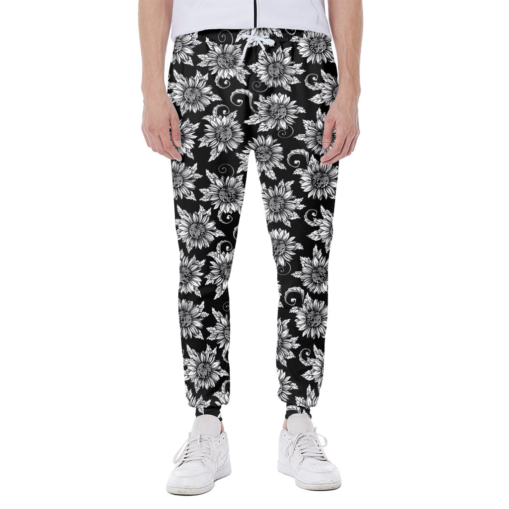 Black And White Vintage Sunflower Print Scuba Joggers