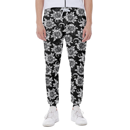 Black And White Vintage Sunflower Print Scuba Joggers