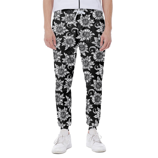 Black And White Vintage Sunflower Print Scuba Joggers
