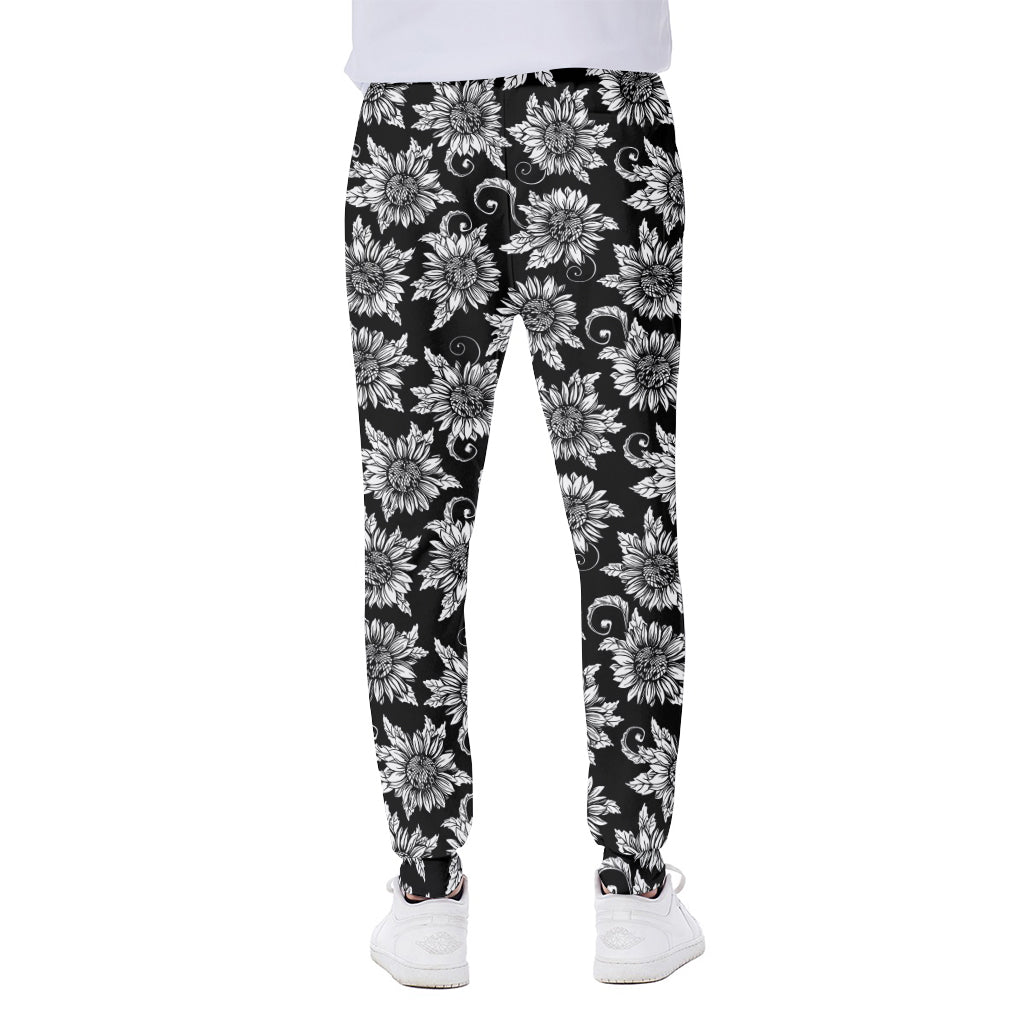 Black And White Vintage Sunflower Print Scuba Joggers