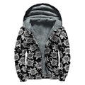Black And White Vintage Sunflower Print Sherpa Lined Zip Up Hoodie