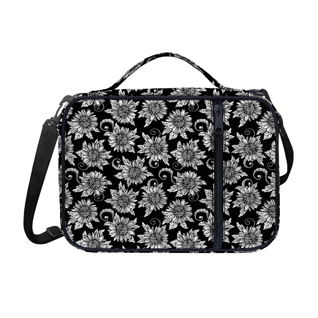Black And White Vintage Sunflower Print Shoulder Strap Bible Bag