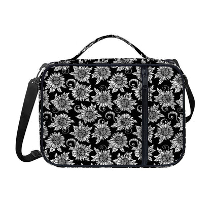 Black And White Vintage Sunflower Print Shoulder Strap Bible Bag