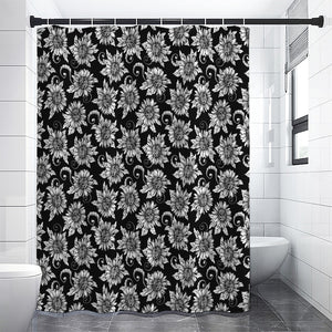 Black And White Vintage Sunflower Print Shower Curtain