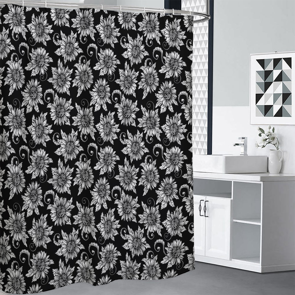 Black And White Vintage Sunflower Print Shower Curtain